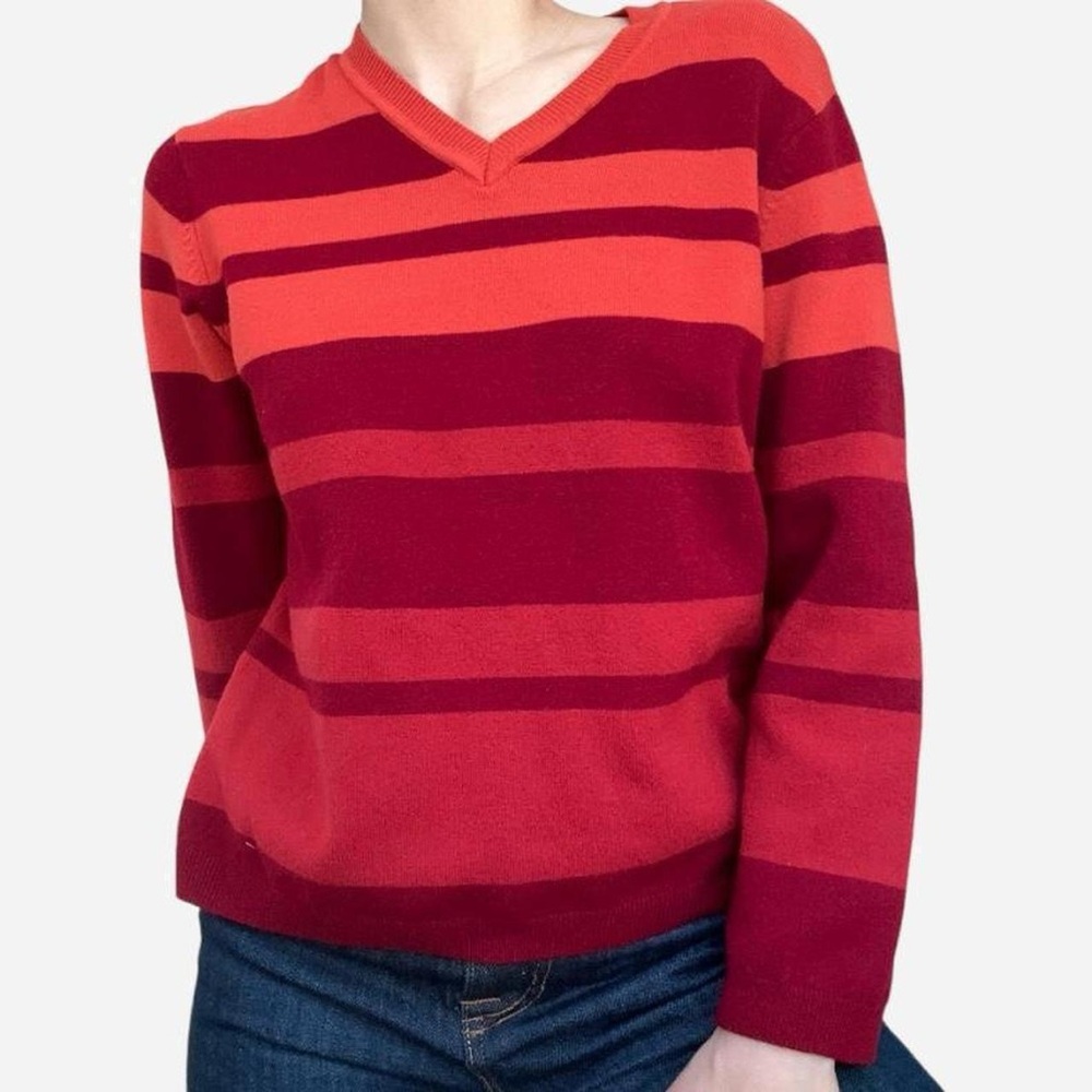 Striped pullover v neck sweater in red & orange - Relativity - fits like size S - Picture 1 of 7
